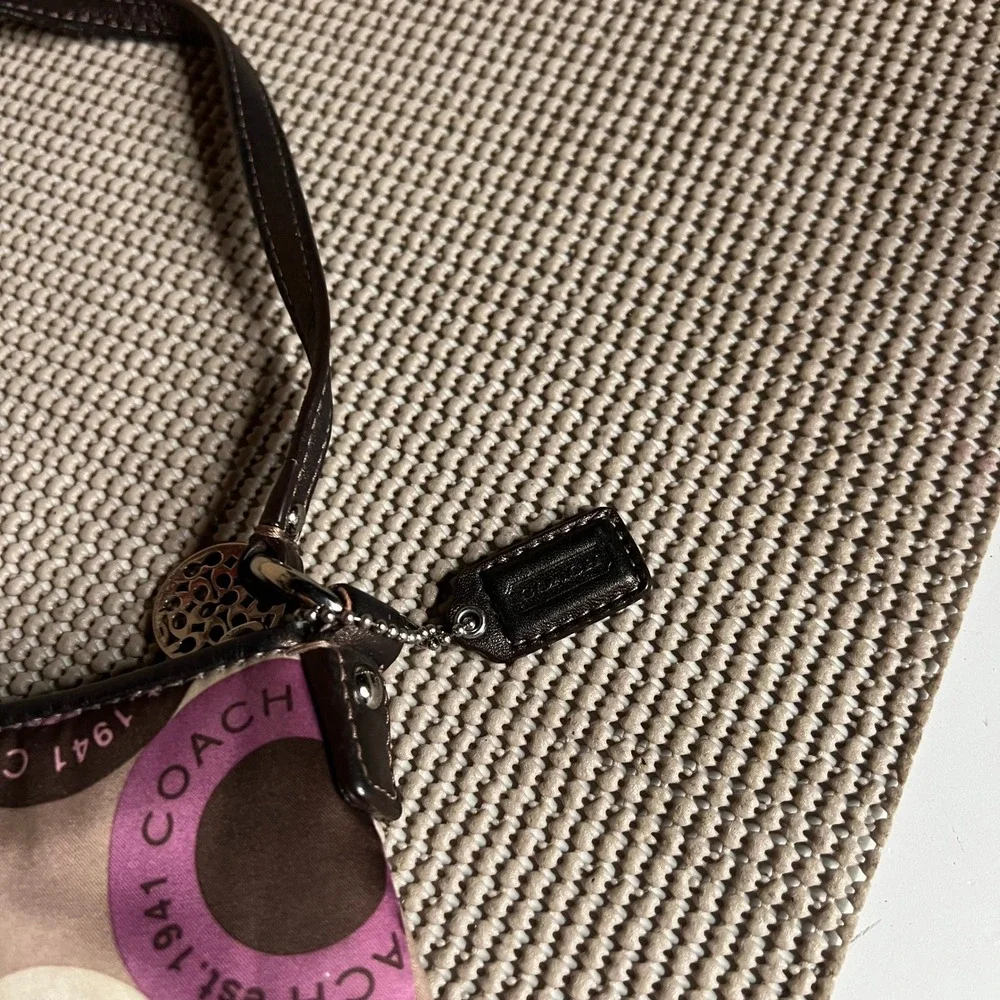 Coach Purple Brown Op Art Circle Satin Crossbody Bag Metallic Bronze Trim